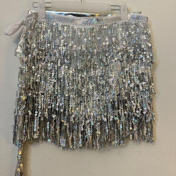 Kepblom Costume Belly Dance Sequin Fringe Wrap Skirt & Booty Short 2Piece Set Si - Picture 4 of 7